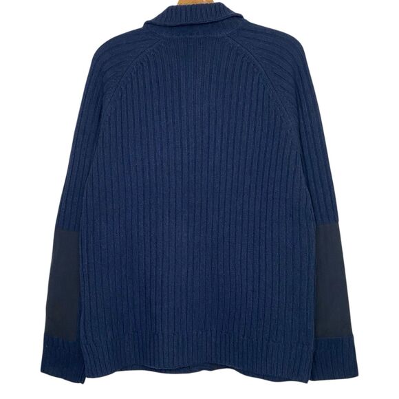 AG Adriano Goldschmied Cardigan Sweater Mens M Blue Ribbed Elbow Patch Wool NEW - Picture 2 of 10